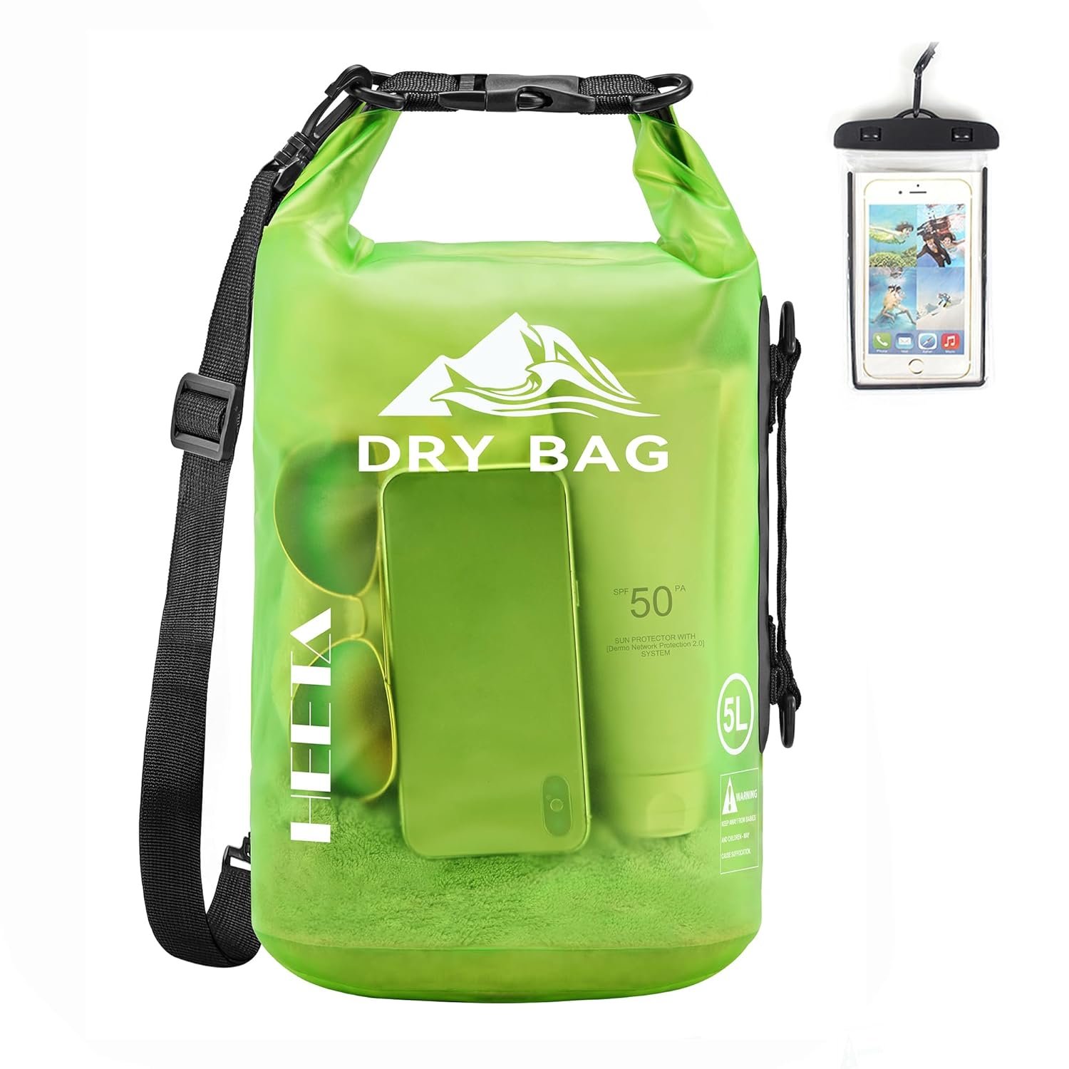 HEETA Dry Bag Waterproof for Women Men, 5L/10L/20L/30L/40L Roll Top Lightweight Dry Storage Bag Backpack with Phone Case for Travel Swimming Boating Kayaking Paddle Board…