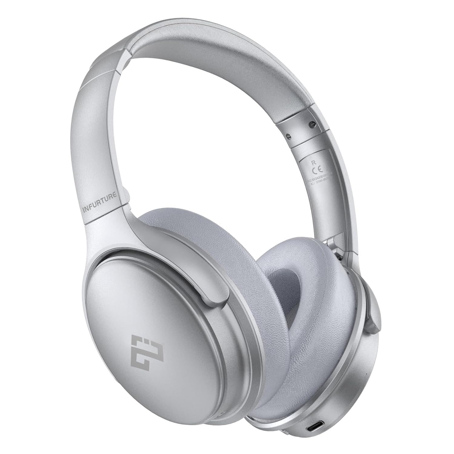 INFURTURE Active Noise Cancelling Headphones, H1 Wireless Over Ear Bluetooth Headphones, Deep Bass Headset, Low Latency, Memory Foam Ear Cups,90H Playtime (Silver)