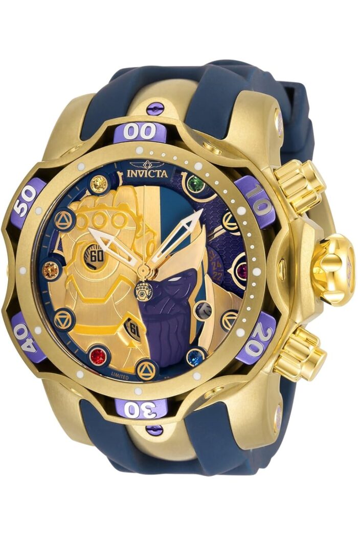Invicta Marvel Thanos Men's 52.5mm Stainless Steel and Silicone Gold dial Quartz Watch