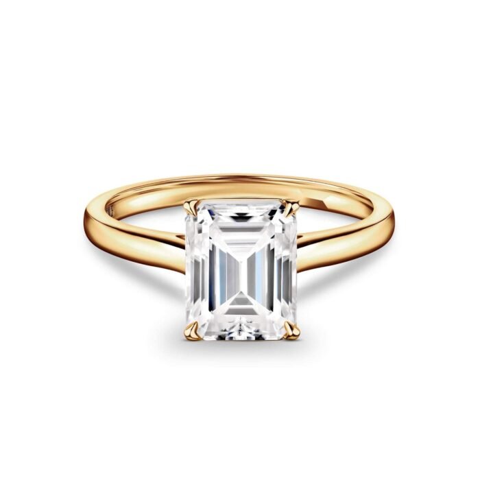 ISAAC WOLF 10k Gold 2 Carat Moissanite Rings for Women Solitaire Wedding Ring Emerald Cut