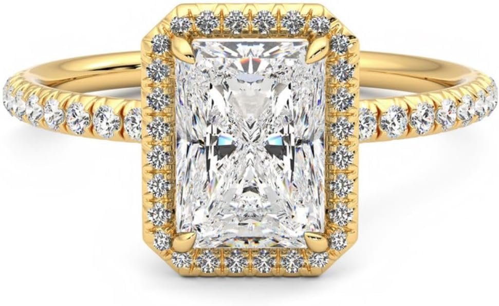 ISAAC WOLF Certified 10k Gold Ring 3 Carat Halo Radiant Cut Ring Moissanite Rings for Women