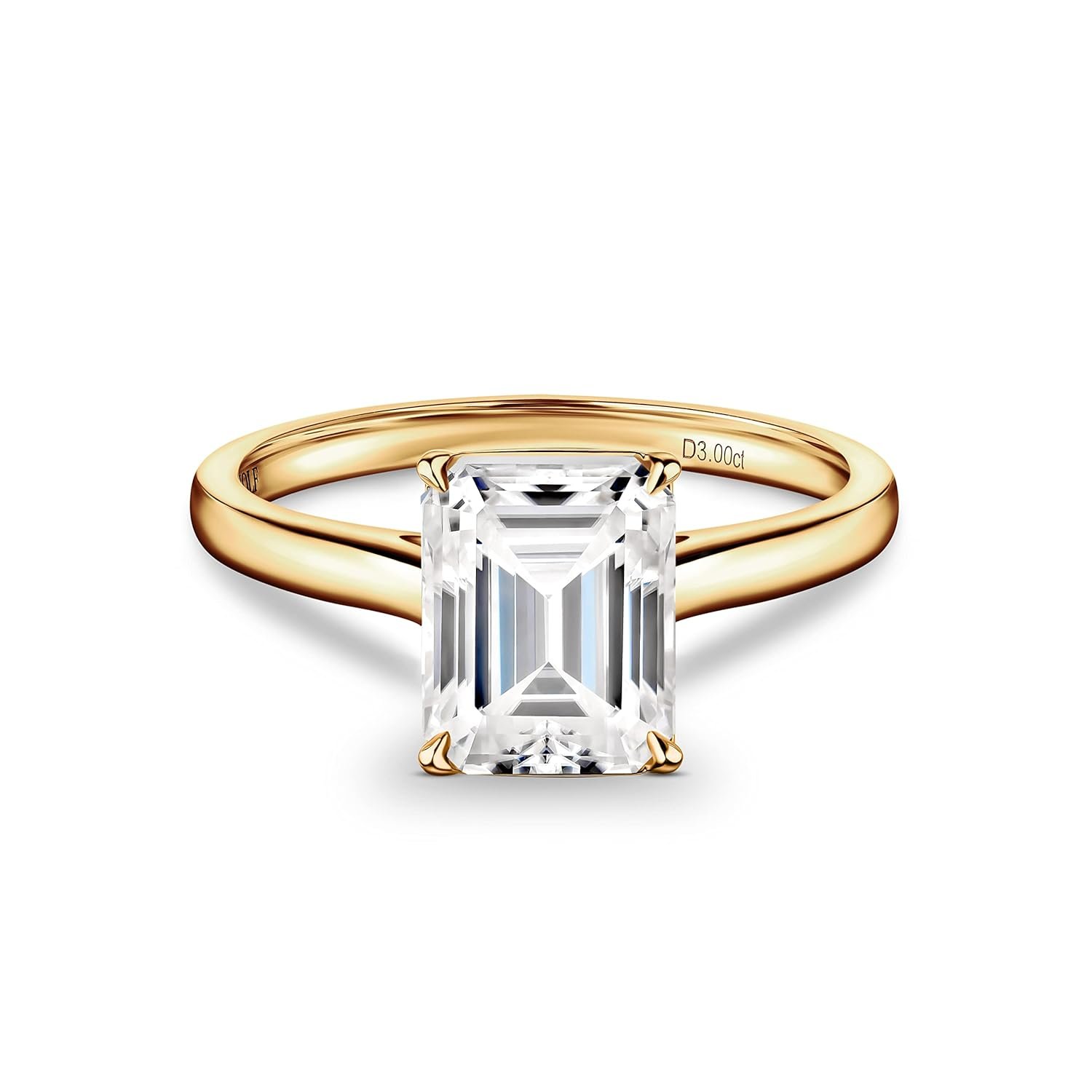 ISAAC WOLF Certified Natural 14k Gold 3 Carat Emerald Cut Moissanite Rings For Women Solitaire