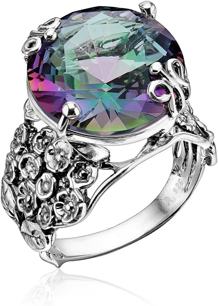 JEAN RACHEL JEWELRY 925 Sterling Silver Ring with Bold Round Cubic Zirconia – Floral & Butterfly Vintage Design – Hypoallergenic, Lead & Nickel Free – Artisan Handcrafted…