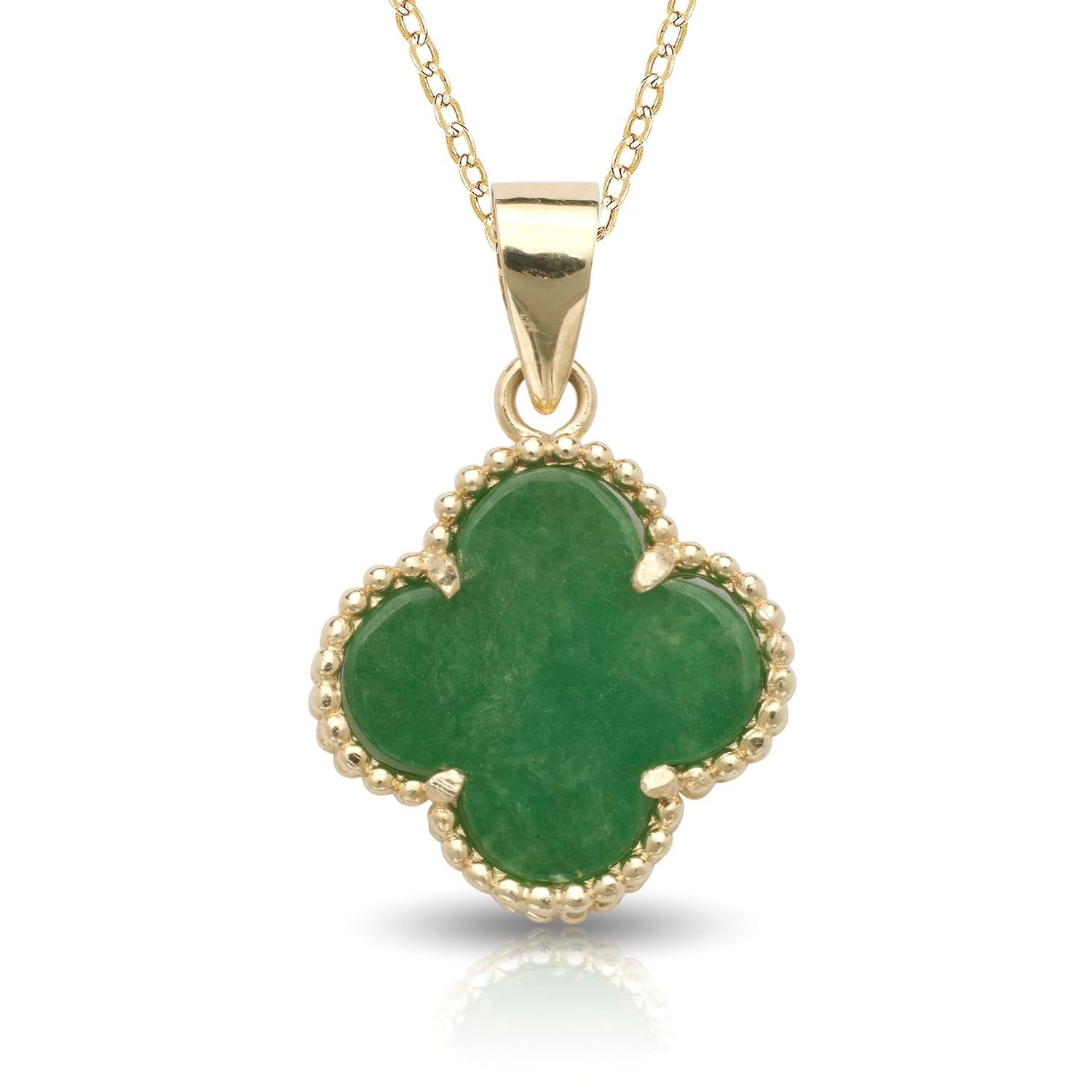 JewelryWeb – Solid 14k Yellow Gold 18″ Gemstone Four-Leaf Clover Pendant Necklace – 13x20mm – Jade Clover Necklace – Onyx Flower Pendant – Mother of Pearl Flower Jewelry -…