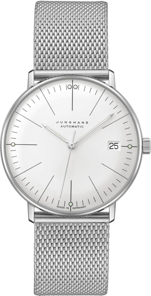 Junghans max Bill Kleine Automatic - Sapphire Glass Watch | Stainless Steel Case White Dial Milanaise Strap 027/4106.46