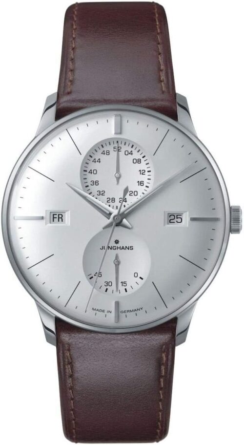 Junghans Meister Agenda Mens Automatic Calendar Watch - 40mm Analog White Face with Day, Date, and Week Display - Stainless Steel Burgundy Leather Band Luxury Watch Made in...