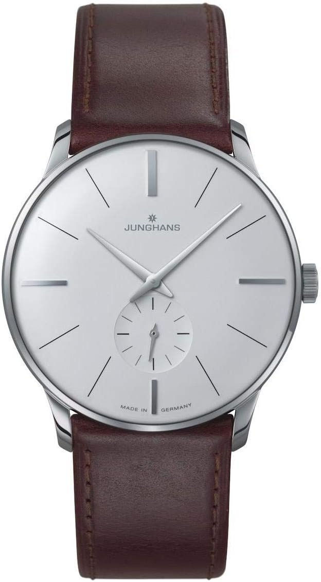 Junghans Meister Hand-Winding Mens Mechanical Watch – 38mm White Face Stainless Steel Burgundy Leather Band Classic Luxury Watch Made in Germany 027/3200.00