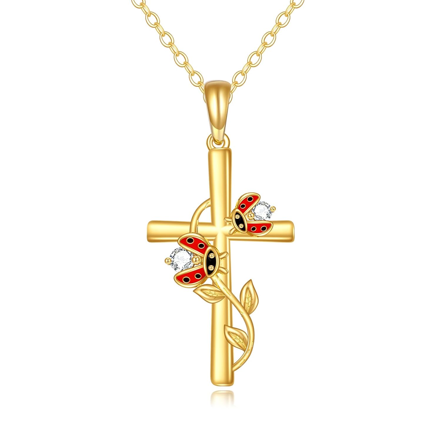KECHO 14K Gold Dragonfly/hummingbird/ladybug Cross Necklace Gifts for Women Gold Dragonfly Pendant Jewelry for Mother