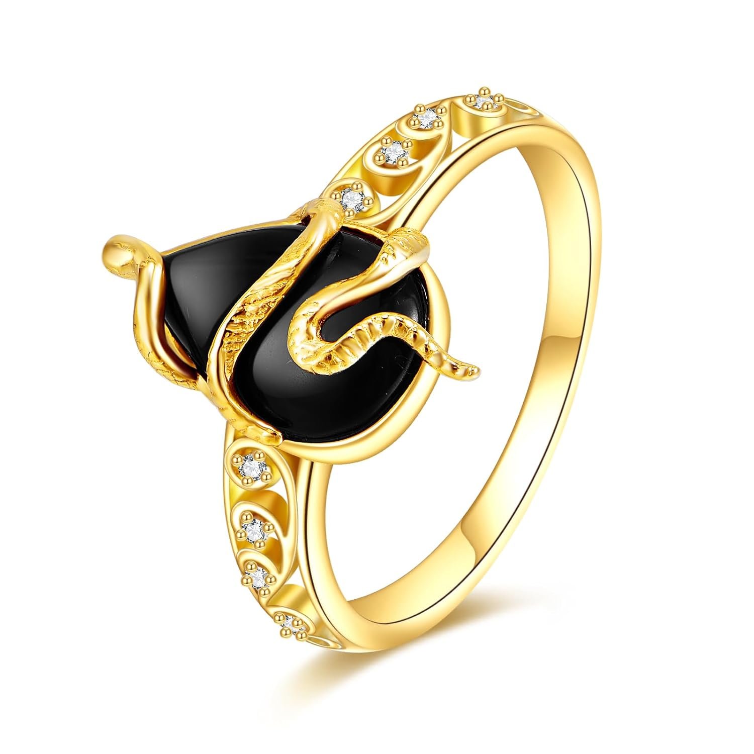 KECHO 14k Real Gold Black Onyx Ring Solid Yellow Gold Ring Jewelry Gifts for Women