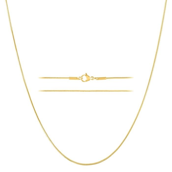 KISPER 24k Gold Snake Chain Necklace â€“ Thin, Dainty, Gold Plated Stainless Steel Jewelry for Women & Men with Lobster Clasp
