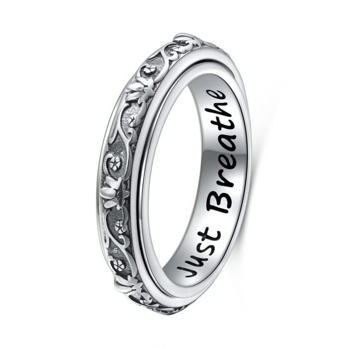 Ladytree Anxiety Relieve Rings 925 Sterling Silver Spinner Fidget Ring Worry Stress Relieving Boredom ADHD Autism Ring Platinum Plated Jewelry Birthday Gifts for Women Men