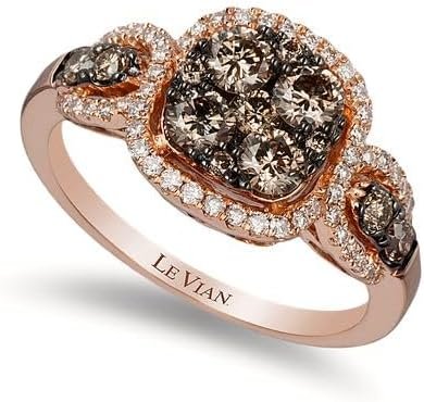 LE VIAN 1/4 Carat Vanilla Diamond and 3/4 Carat Chocolate Diamond Cushion Shaped Halo Ring for Women I 14k Rose Gold Engagement Ring for Her (G-H/Brown, VS2-SI1, 1.06 cttw)…