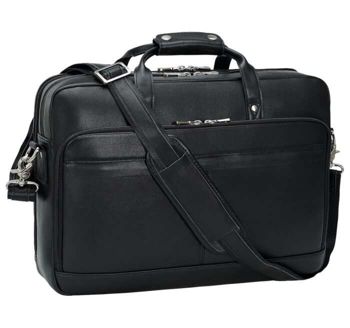 Leather Briefcase for Men 17 Inch Laptop Crossbody Shoulder Messenger Bag Attache Case for Business Travel Work Lawyer