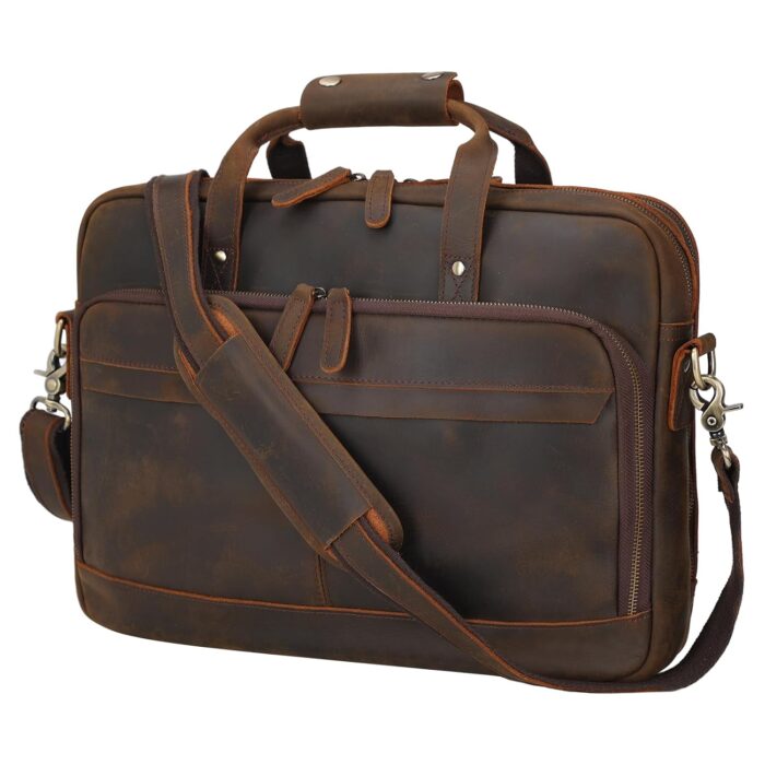 Leather Briefcase for Men 17 Inch Laptop Crossbody Shoulder Messenger Bag Attache Case for Business Travel Work Lawyer
