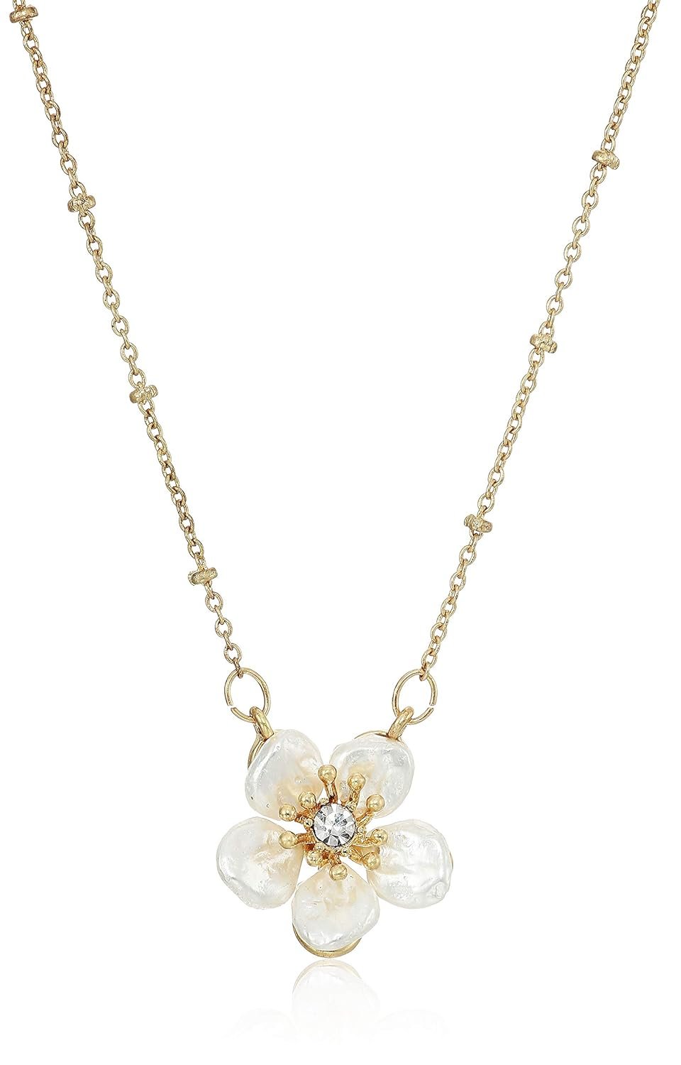 Lonna & Lilly Women's Necklace 16 Inch Flower Pendant - Worn Gold Tone/White/Crystal, One Size