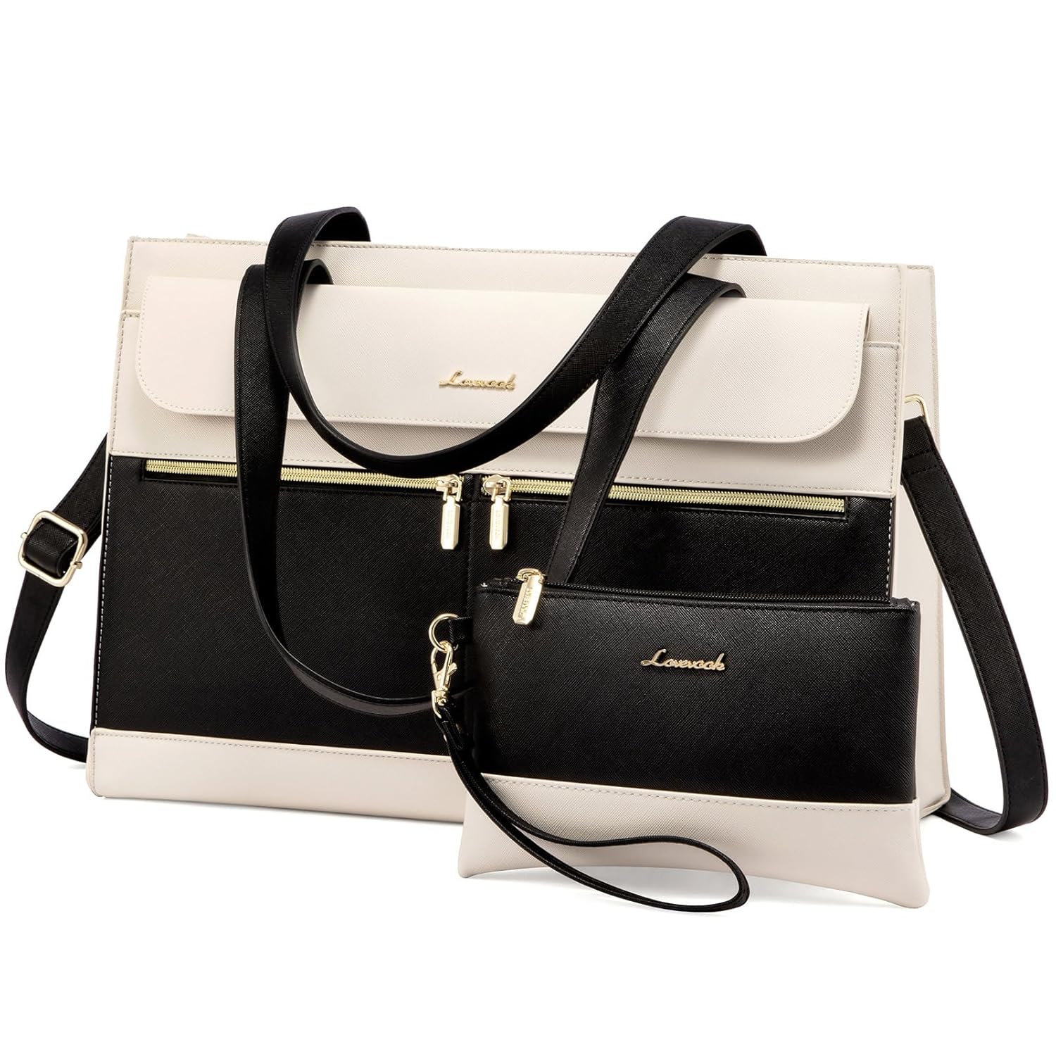 LOVEVOOK Laptop Tote for Women – 15.6 Inch Professional Leather Computer Briefcase – Waterproof Shoulder Bag – Large Capacity Business & Office Bag