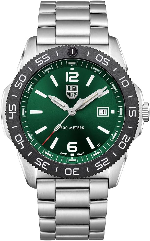 Luminox - Pacific Diver XS.3137 - Mens Watch 44mm - Dive Watch in Silver/Green Date Function - 200m Water Resistant - Sapphire Glass - Mens Watches - Made in Switzerland