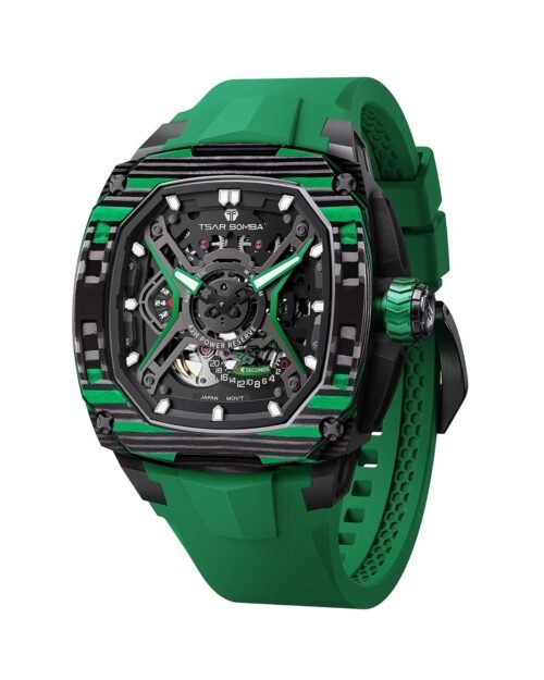 Luxury Mechanical Watches for Men with Carbon Fiber Case Men Wristwatch Luminous 5ATM Water Resistant Men's Watch with Fluorine Rubber Strap Great Gifts for Men