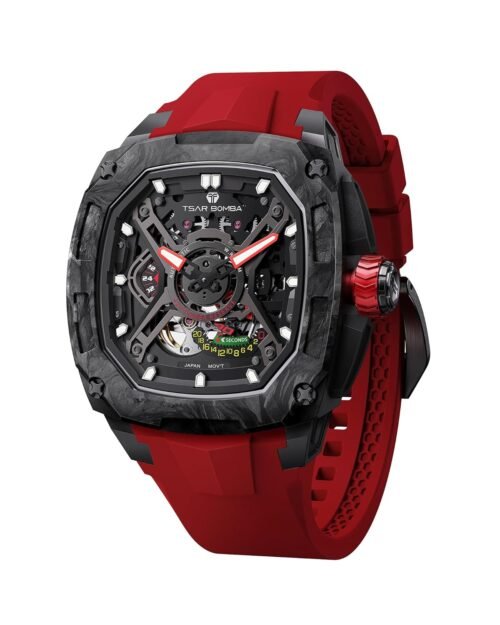 Luxury Mechanical Watches for Men with Carbon Fiber Case Men Wristwatch Luminous 5ATM Water Resistant Men's Watch with Fluorine Rubber Strap Great Gifts for Men