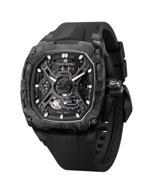 Luxury Mechanical Watches for Men with Carbon Fiber Case Men Wristwatch Luminous 5ATM Water Resistant Men's Watch with Fluorine Rubber Strap Great Gifts for Men