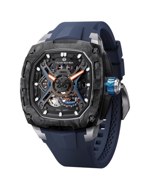 Luxury Mechanical Watches for Men with Carbon Fiber Case Men Wristwatch Luminous 5ATM Water Resistant Men's Watch with Fluorine Rubber Strap Great Gifts for Men