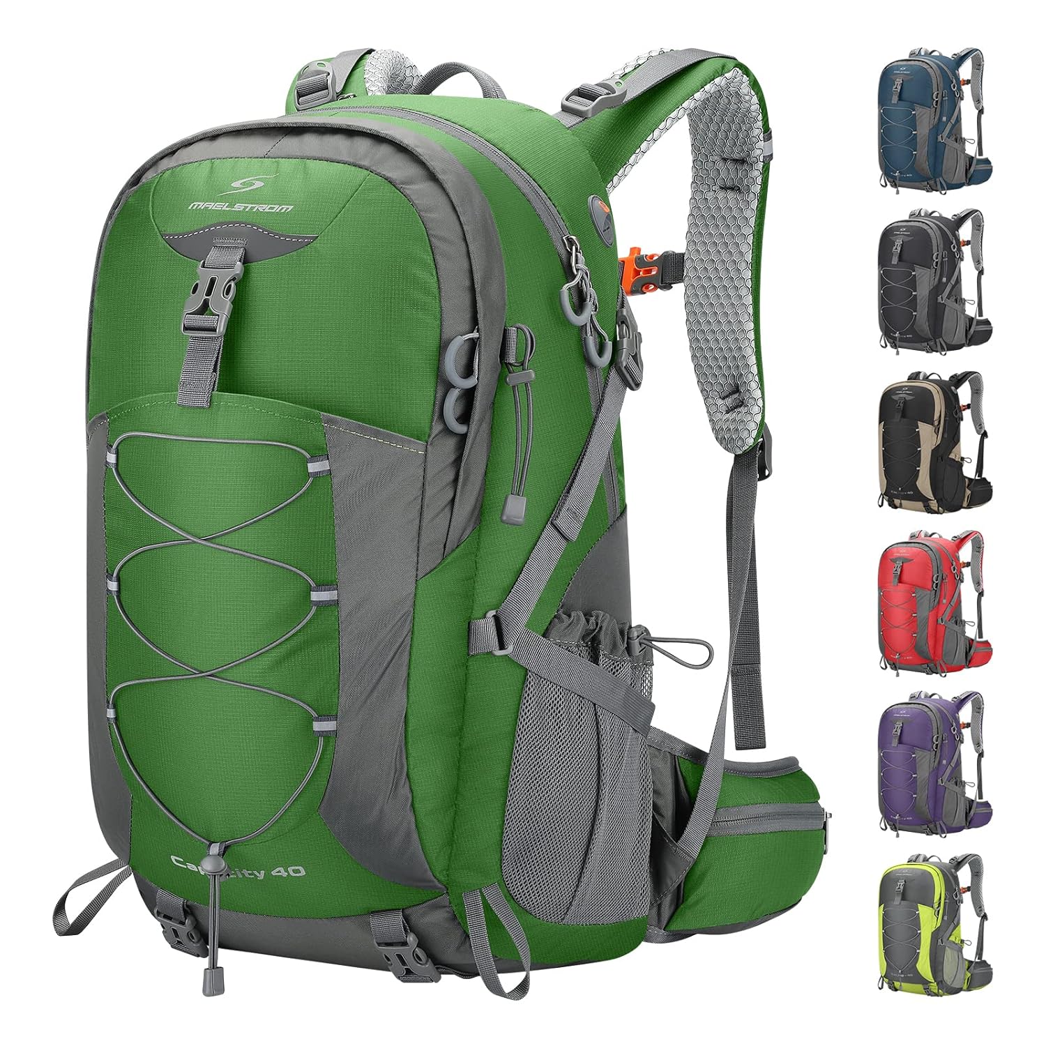 Maelstrom Hiking Backpack,Camping Backpack,40L Waterproof Hiking Daypack with Rain Cover,Lightweight Travel Backpack,Green