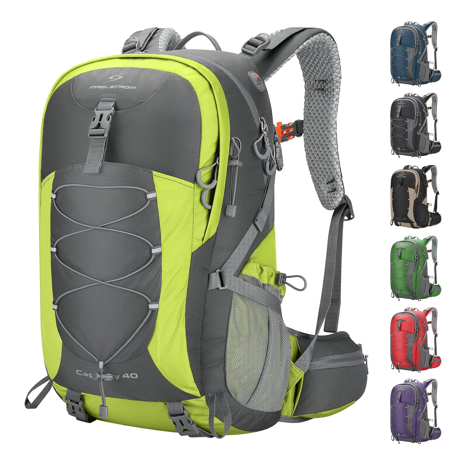 Maelstrom Hiking Backpack,Camping Backpack,40L Waterproof Hiking Daypack with Rain Cover,Lightweight Travel Backpack,Grey