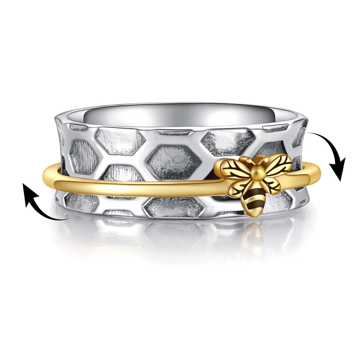 MANBU Sterling Silver Fidget Spinner Ring – Bee Anxiety Relief Meditation Spinner Ring Animal Stress Relieving Ring Jewelry Gift for Women