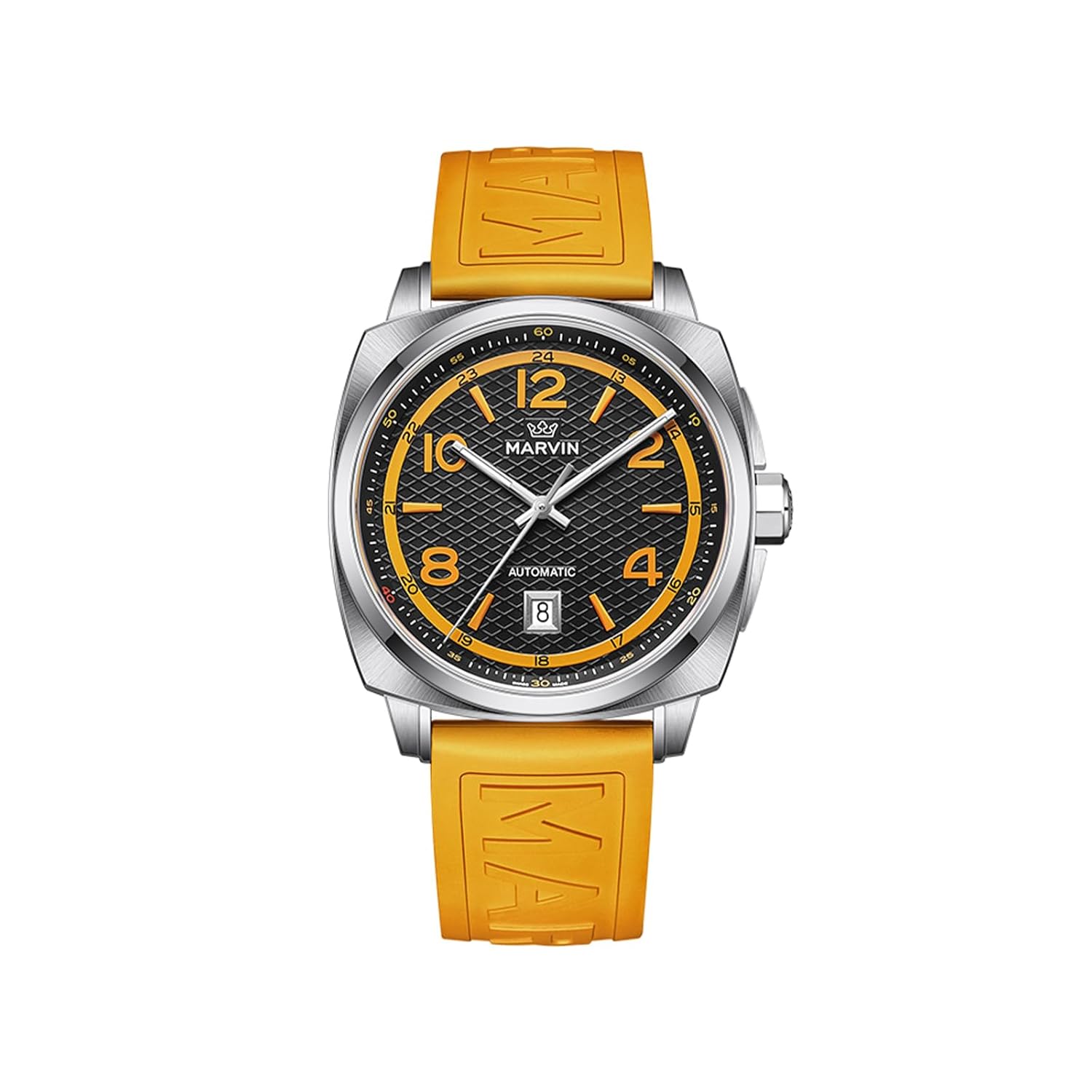 marvin Swiss Mens Watches Automatic Mechanical Watch for Men with Rubber Strap,50M Waterproof,42MM Sapphire Glass Black Dial Luxury Men’s Wrist Watches