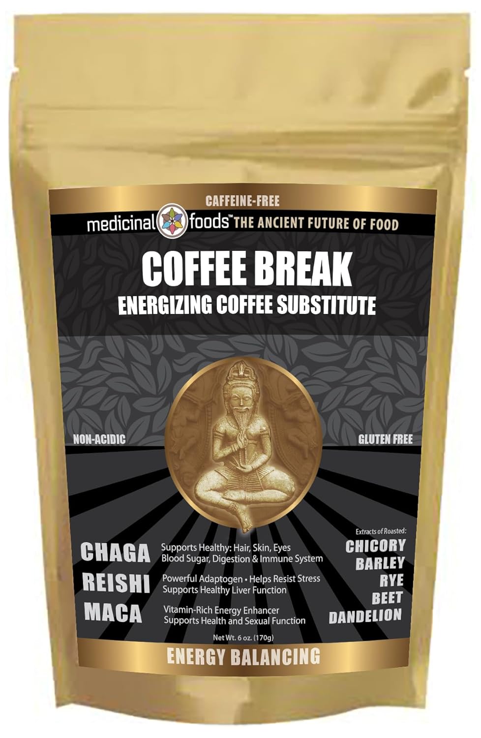 Medicinal Foods Coffee Substitute: COFFEE BREAK, Caffeine-Free Healthy Energy Drink with Superfoods, Chaga, Reishi, and Maca, Non-Acidic, Non-GMO, All-Natural, Organic,…