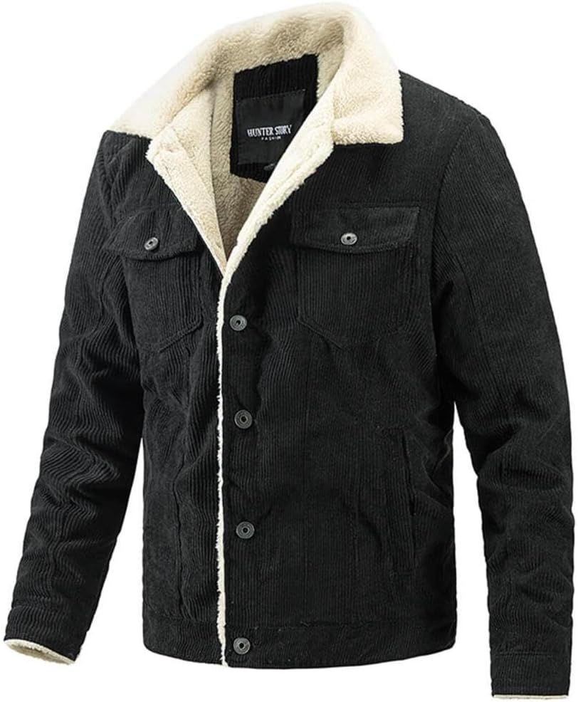 Men’s Winter Jacket Sherpa Jacket Warm Fleece Lined Coat with Pockets