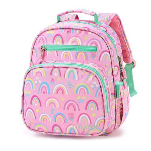 mibasies Toddler Backpack for Girls 2-4: Cute Kids Backpacks for Girls - Preschool Kindergarten Backpack - Rainbow Pink