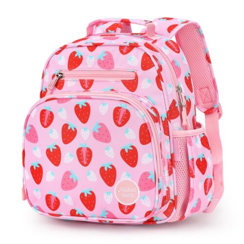 mibasies Toddler Backpack for Girls 2-4: Cute Kids Backpacks for Girls - Preschool Kindergarten Backpack - Assorted Strawberry Pink