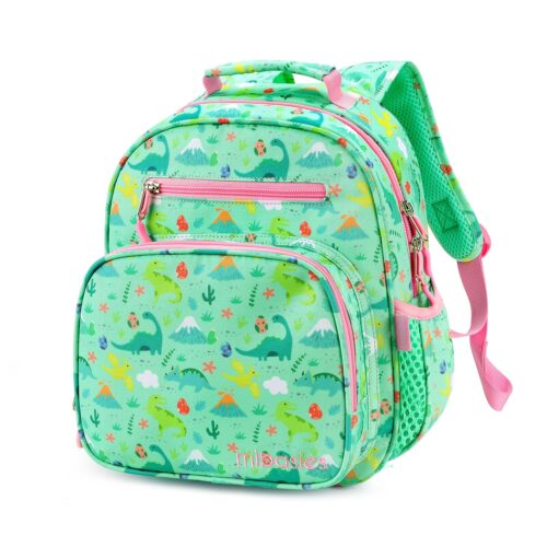 mibasies Toddler Backpack for Girls 2-4: Cute Kids Backpacks for Girls - Preschool Kindergarten Backpack - Dinosaur Forest Light Green