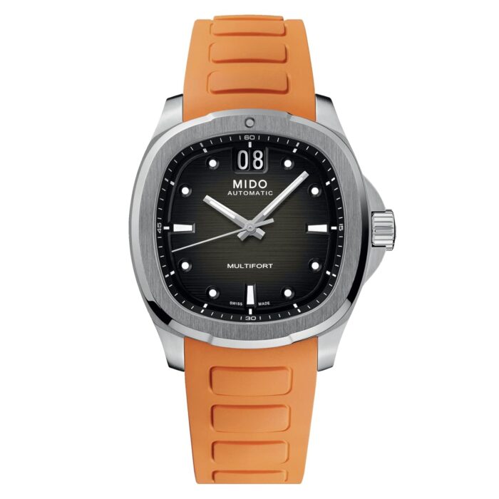 MIDO Multifort TV Big Date - Swiss Automatic Watch for Men - 40mm Case - Grey Dial - Orange Rubber Strap M0495261708100