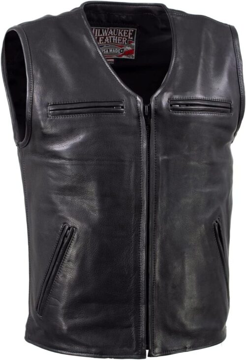 Milwaukee Leather Men's USA MADE Black Premium Leather Motorcycle Biker Rider Vest | MLVSM