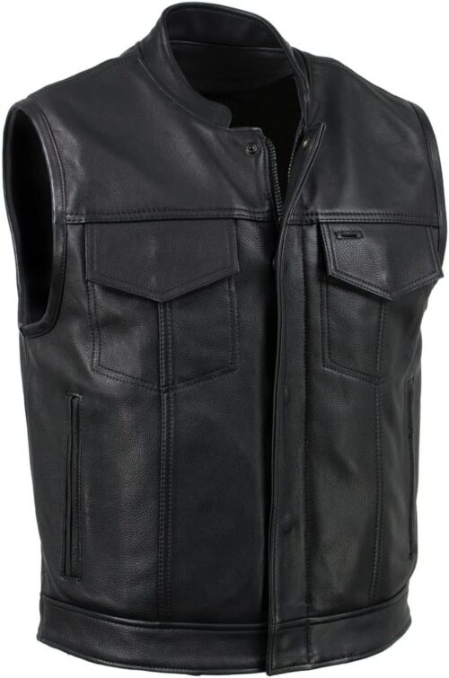 Milwaukee Leather Men's USA MADE Black Premium Leather Motorcycle Biker Rider Vest | MLVSM