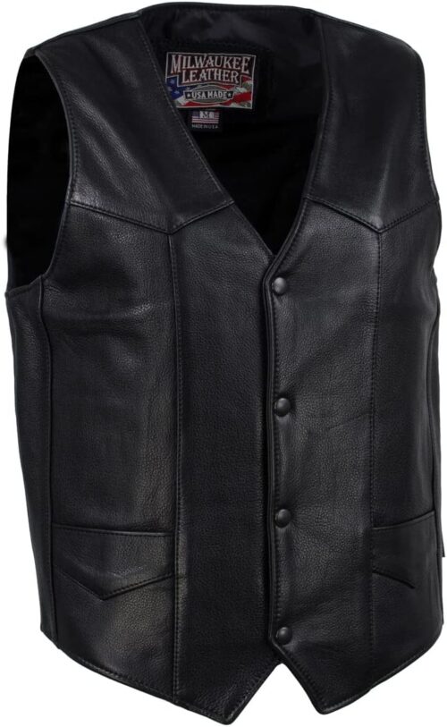 Milwaukee Leather Men's USA MADE Black Premium Leather Motorcycle Biker Rider Vest | MLVSM