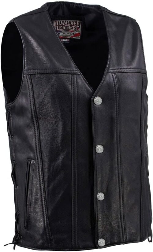 Milwaukee Leather Men's USA MADE Black Premium Leather Motorcycle Biker Rider Vest | MLVSM