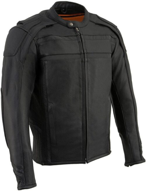 Milwaukee Leather ML2083 Men's Black Premium Leather Vented Motorcycle Rider Jacket w/Reflective Piping