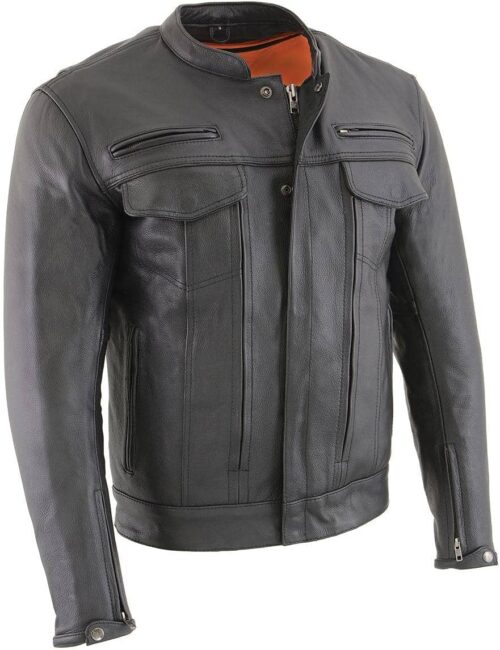 Milwaukee Leather MLM1506 Men's Black Premium Leather Motorcycle Jacket w/Utility Pockets Cool-Tec Leather Treatement