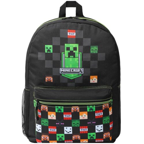 Minecraft Backpack for Boys Kids Teens Adjustable Straps Front Pocket Daypack Backpacks for Sports Gym School Gamer Gifts (Black)