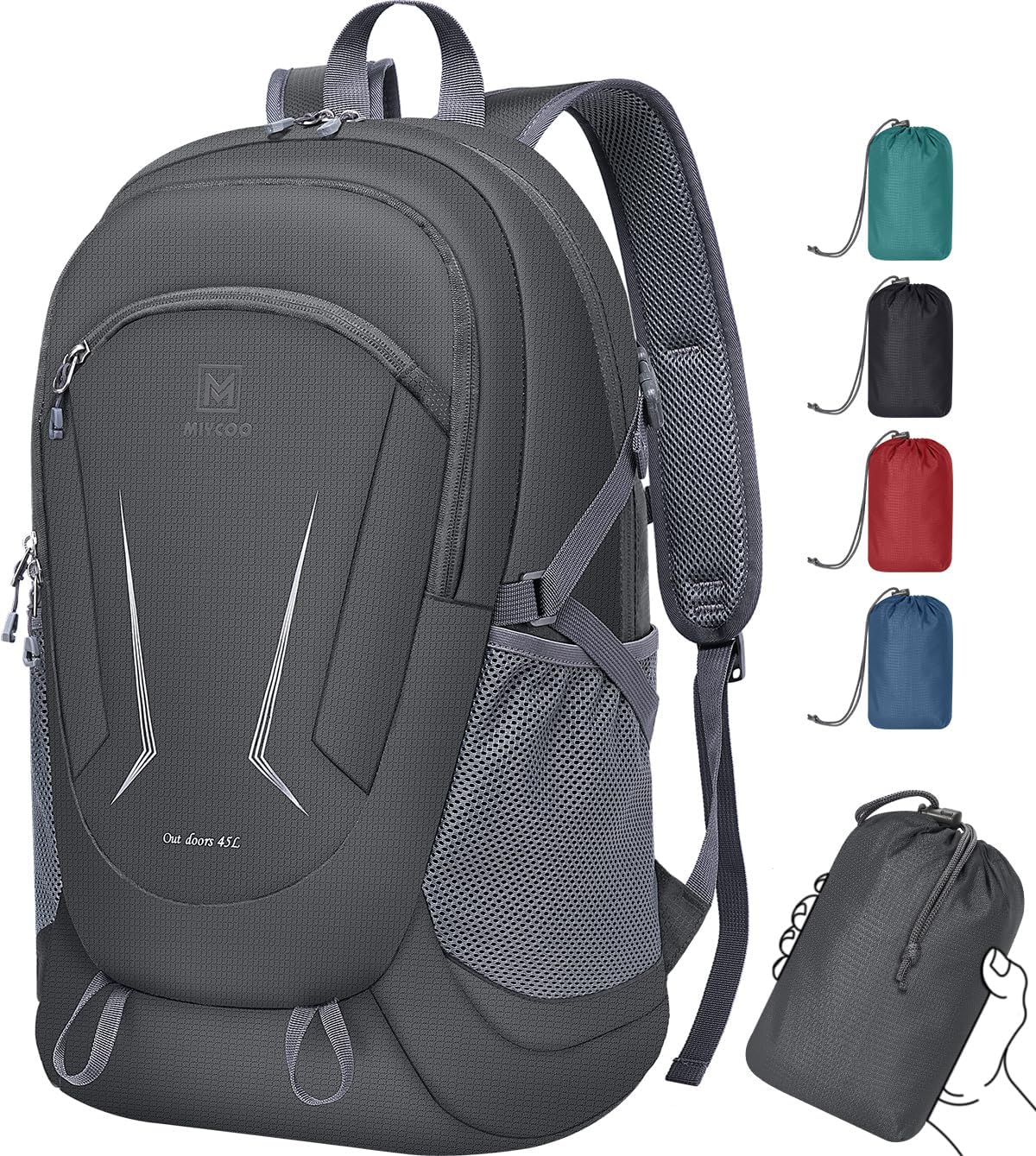MIYCOO Backpack – Ultra Lightweight Packable Backpack for Travel Camping, 45L Hiking Back Pack Waterproof Foldable Daypack for Men Women Grey