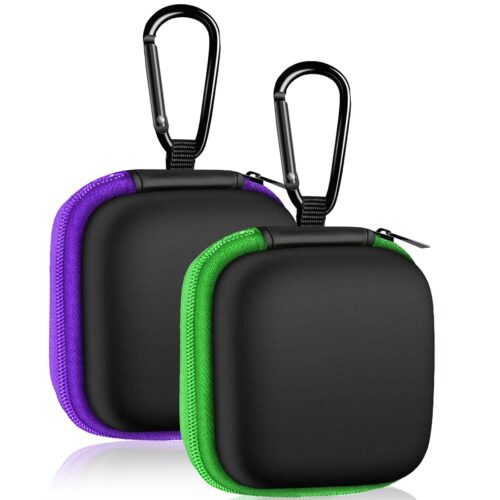MOLOVA 2Pack Square Earbud Case Portable EVA Carrying Case Storage Bag Cell Phone Accessories Organizer with Carabiner for Earphone, Earbud, Earpieces, SD Memory Card, Camera...