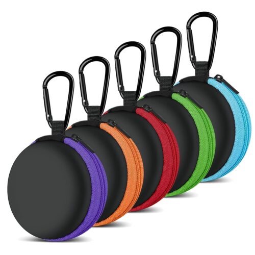 MOLOVA for Earphone Carry Case, 5-Pack Small Round Pocket Earbud Travel Carrying Case with Zipper for Smartphone Earphone, Wireless Headset, USB Cable, SD Cards Storage Bags,...