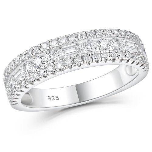 Newshe Jewellery Moissanite Rings for Women 925 Sterling Silver Wedding Bands Pave Emerald Eternity Band Ring Size 5-13