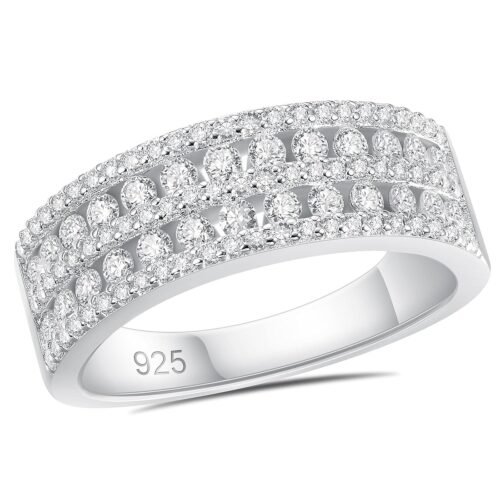 Newshe Jewellery Moissanite Wedding Bands for Women 925 Sterling Silver Eternity Rings Emerald Promise Engagement Size 5-10