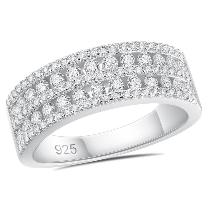 Newshe Jewellery Moissanite Wedding Bands for Women 925 Sterling Silver Eternity Rings Emerald Promise Engagement Size 5-10