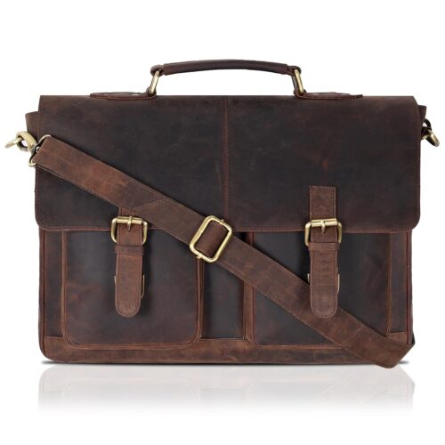 Oak Leathers Leather Messenger Bag for Men and Women - Laptop Briefcase Bag For College, Office, Adjustable Shoulder Strap