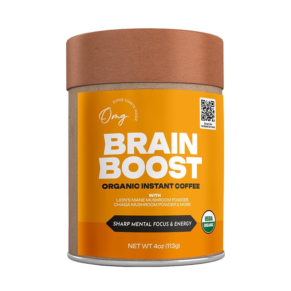 OMG Superfoods Organic Brain Boost Coffee – Instant Coffee with Lion’s Mane, Chaga, and Rhodiola for Focus and Clarity. Vegan-Friendly. Transparent Superfood Blend.